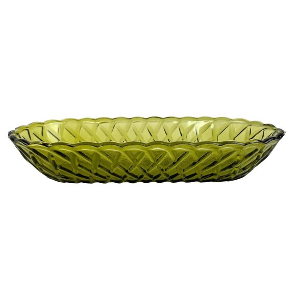 Indiana Glass Other - Vintage Indiana Glass Co Avocado Green Celery Dish Pretzel Pattern